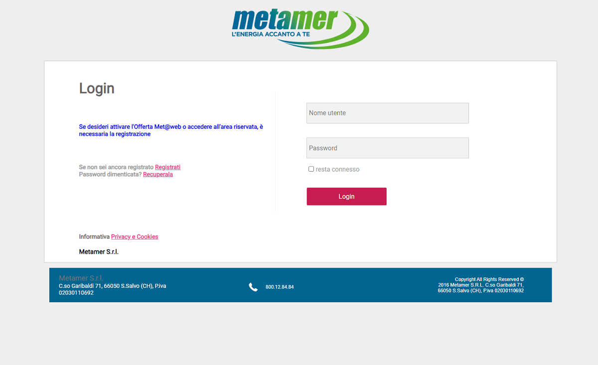 Area Clienti Metamer Accesso Area Clienti Metamer