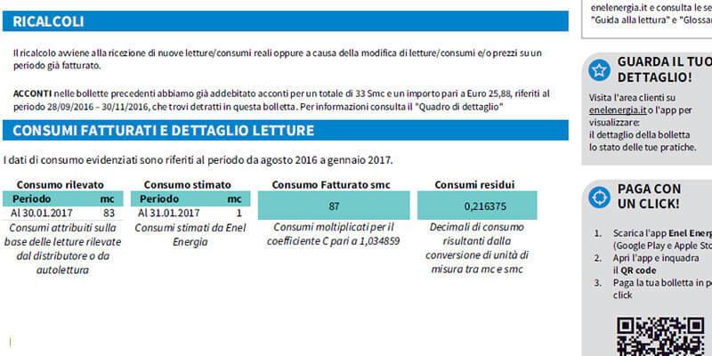 Sezione “Consumi fatturati e dettagli autoletture”, quali informazione contiene? (Esempio Bolletta Gas di Enel). Sezione “Consumi fatturati e dettagli autoletture”, quali informazione contiene? (Esempio Bolletta Gas di Enel).