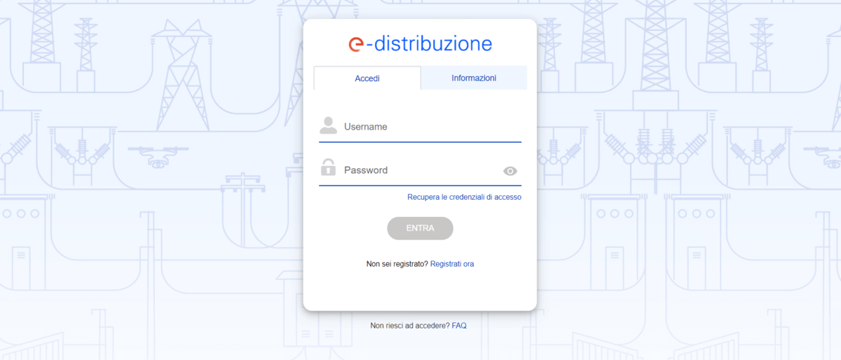 Per fare login all'area clienti di E-distribuzione inserisci l'username e la password Per fare login all'area clienti di E-distribuzione inserisci l'username e la password
