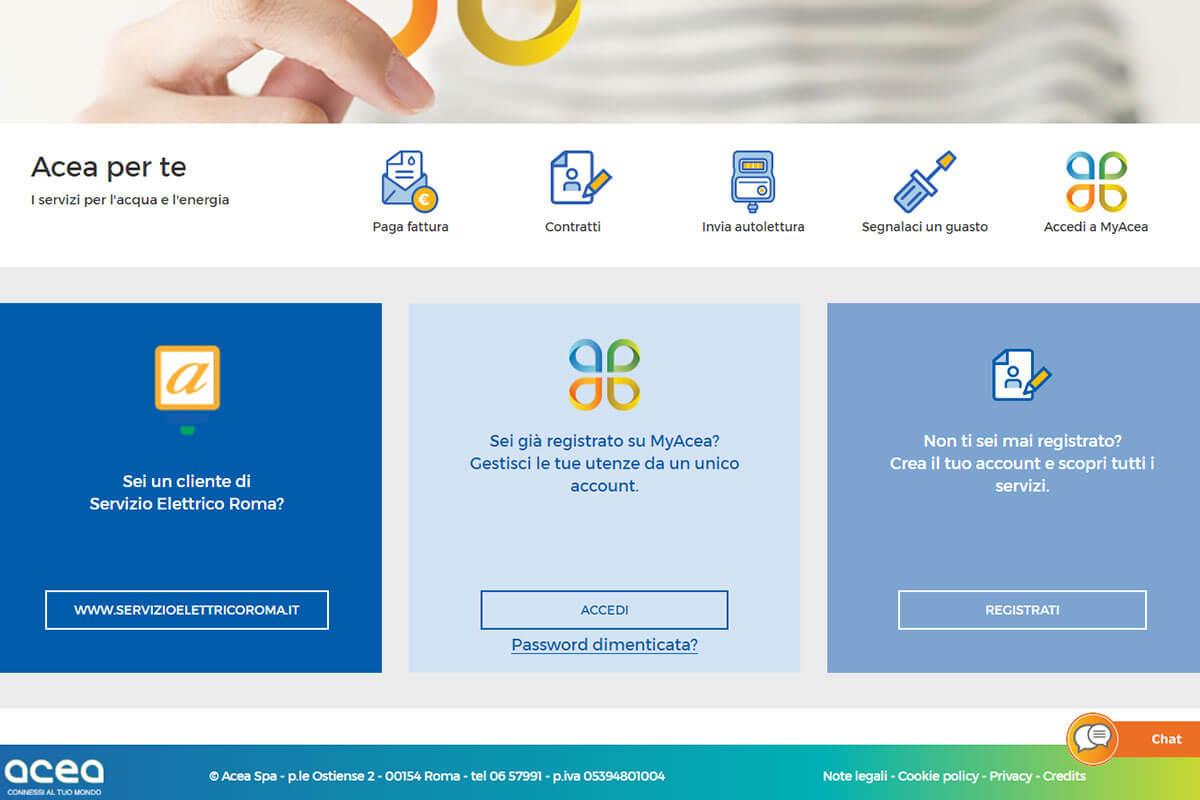 Portale di accesso o registrazione all'Area clienti MyAcea Portale di accesso o registrazione all'Area clienti MyAcea