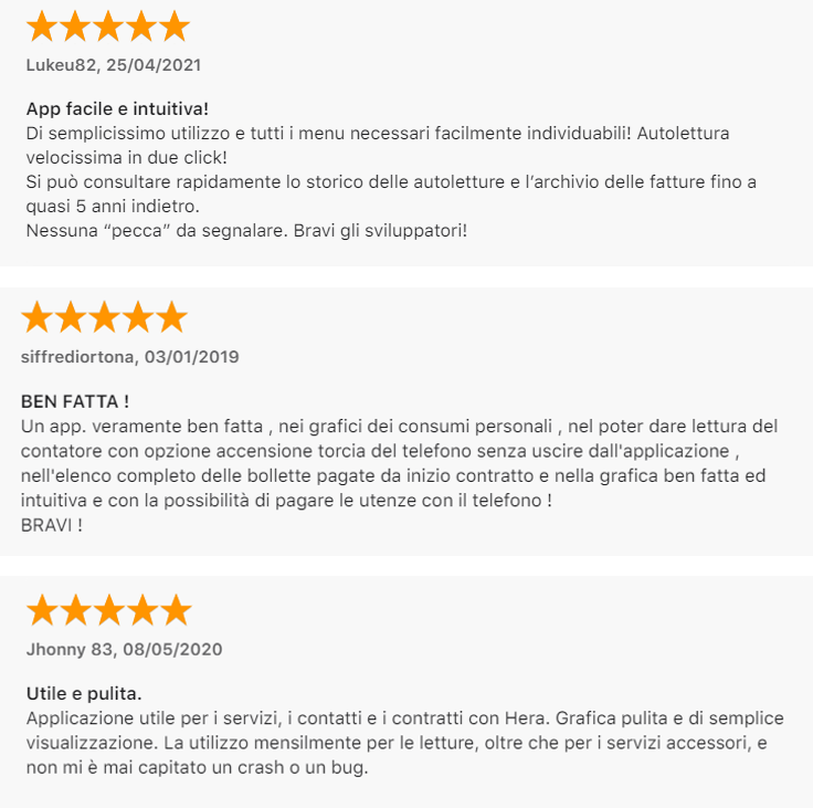 Recensioni sull'app MyHera pubblicate su App Store Recensioni sull'app MyHera pubblicate su App Store