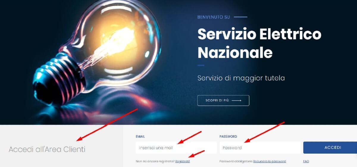 Per fare login all'Area clienti di SEN, utilizza la coppia di credenziali scelta in fase di registrazione Per fare login all'Area clienti di SEN, utilizza la coppia di credenziali scelta in fase di registrazione