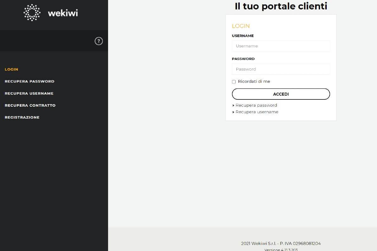Wekiwi voltura, Area clienti sezione portale login (fonte: www.wekiwi.it) Wekiwi voltura, Area clienti sezione portale login (fonte: www.wekiwi.it)